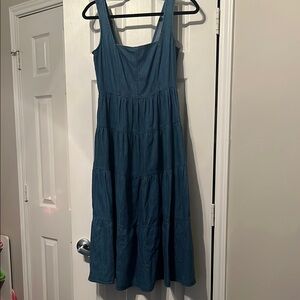 J. Crew Blue Pleated Tiered Maxi Sundress
